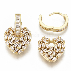 Orecchini a cerchio huggie pendenti con micro pavé di zirconi in ottone&nbsp;EJEW-S201-216G-NF