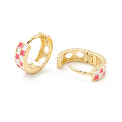 Orecchini a cerchio huggie da donna con cerniere grosse e smaltate con motivo scozzese&nbsp;EJEW-P196-22G-02
