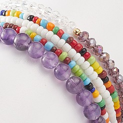 Set di bracciali con perline elastiche in vetro sfaccettato e ametista naturale&nbsp;BJEW-TA00202-04