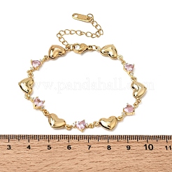 Bracciali a catena a maglie a cuore in acciaio inossidabile 304 con pavé di zirconi rosa.&nbsp;SA-CBAF6AD-11G