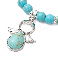Synthetische türkisfarbene Stretch-Armbänder mit Engelanhängern&nbsp;BJEW-JB11046-03