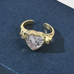 Offene Manschettenringe aus Messing mit Zirkonia-Pavé für Damen&nbsp;RJEW-L343-08G-01