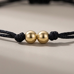 Braccialetti regolabili da donna con perline rotonde in ottone e cordino intrecciato in poliestere.&nbsp;ZQ0354-1