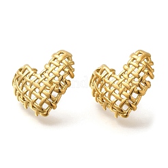 Boucles d'oreilles à tige en acier inoxydable 304 plaqué sous vide PVD en forme de cœur tissé pour femmes&nbsp;EJEW-S227-48G