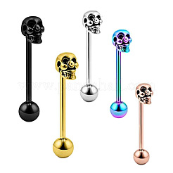 Totenkopf 304 Edelstahl Straight Barbell 15 Gauge Piercing Zungenringe für Frauen Männer&nbsp;FS-WG07D05-04