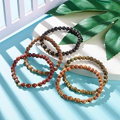 Bracciale elasticizzato con perline tonde in legno naturale&nbsp;BJEW-JB07129