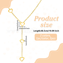 2 stücke 2 farben 304 edelstahl herz link kette y halsketten für frauen&nbsp;NJEW-HY0001-21