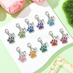 10 stücke 10 farben glitter hund pfote drucken legierung emaille anhänger dekoration&nbsp;HJEW-JM02272