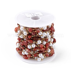 Pepita di agata rossa naturale e catena di perle di vetro imitazione perla&nbsp;CHS-C006-02A