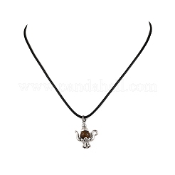 Collier avec pendentif en alliage et œil de tigre naturel et cordon ciré&nbsp;NJEW-JN05440-03
