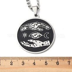 Colliers avec pendentif étoile et lune en acier inoxydable et émail noir 201&nbsp;LS-NJEW-H065-32P