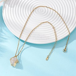 Sacchetto in macramè di ottone con quarzo rosa naturale all'interno e collane con ciondolo in acciaio inossidabile 304 per donna&nbsp;NJEW-JN05607-02