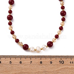 Halsketten aus natürlichem Karneol (gefärbt und erhitzt) und Rhodochrosit sowie Süßwasserperlen und Glasperlen&nbsp;NJEW-U026-24G