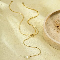 304 Edelstahl runde Muschelperlenanhänger Lasso-Halsketten für Damen&nbsp;NJEW-U031-03G