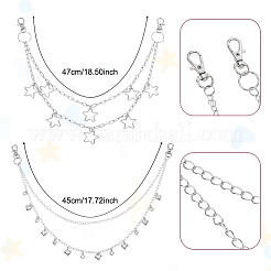 2 stücke 2 arten herz stern legierung & eisen doppel schicht ketten für jeans hosen&nbsp;HJEW-GA00015