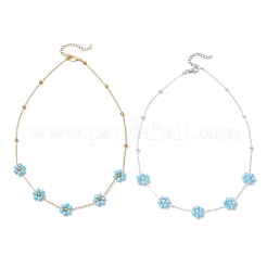 2 collier à maillons en forme de fleur en laiton et perles rondes en verre à facettes&nbsp;NJEW-JN05296