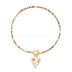 Collana bohemien con ciondolo a cuore smaltato in lega di zinco e perline di vetro&nbsp;WGD622F-01