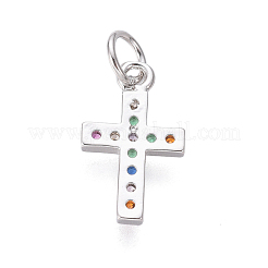 Messing Micro Pave Zirkonia kleine Kreuz Charms&nbsp;ZIRC-I032-64P