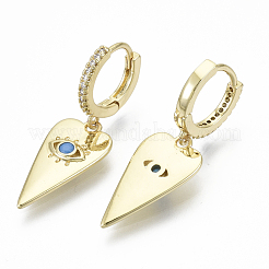 Orecchini a cerchio huggie pendenti in ottone con micro pavé di zirconi chiari&nbsp;KK-R137-013-NF