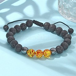 Natürliches Lavastein und nicht magnetische synthetische Hämatitperlen geflochtene Perlenarmbänder&nbsp;BJEW-JB03975