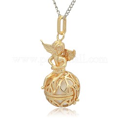 Pendentifs à cage ronde creuse en laiton doré&nbsp;KK-J238-08G