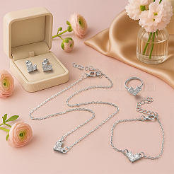 2 Farben Herz Legierung Strass Anhänger Halsketten & Ohrstecker & Fingerringe & Link Armbänder Set für Frauen&nbsp;SJEW-HY0001-07
