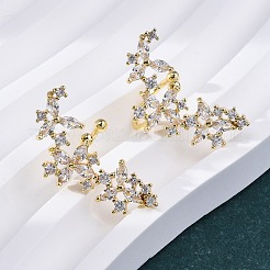 Pendientes tipo brazalete con micro pavé de circonitas cúbicas transparentes y diseño de flores de latón&nbsp;EJEW-K305-03G
