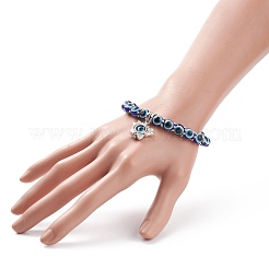 Bracelet extensible perlé rond en résine mauvais œil avec lotus en alliage&nbsp;BJEW-JB08266