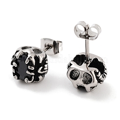Halloween Totenkopf 316 Chirurgenstahl Pavé Schwarz Zirkonia Ohrstecker für Damen Herren&nbsp;EJEW-Z050-12AS