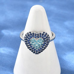 Bagues manchettes ouvertes en laiton serties de micro-pavés de zirconiums cubiques en forme de cœur pour femmes&nbsp;CU-CBA0A21-01P-01