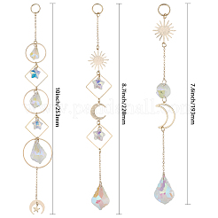 3 Stück 3 Stile galvanisierte Glasfenster-Sonnenfänger zum Aufhängen&nbsp;HJEW-CA0001-63