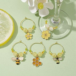 Abejas y dijes de copa de vino esmaltados de aleación de panal&nbsp;AJEW-JO00220