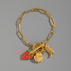 Pulseras con dije de concha de fresa en acero inoxidable 304 esmaltado&nbsp;VA6795