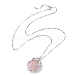 3 collier avec pendentif en forme de cage en pierre de cristal.&nbsp;NJEW-JN04751-01
