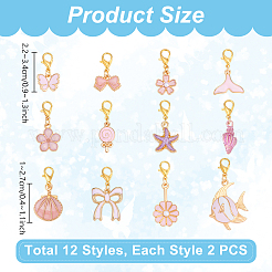 24 pièce 12 styles de décorations de pendentif en alliage émaillé de formes mixtes à thème de couleur rose&nbsp;HJEW-PH02311