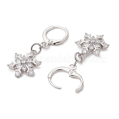 Boucles d'oreilles créoles en laiton avec micro pavé de zircons cubiques transparents en forme de flocon de neige de Noël&nbsp;EJEW-JE06158-02