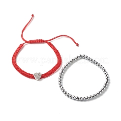 Braccialetti di perline intrecciati in ottone con micro pavé di zirconi cubici a cuore per donne adolescenti&nbsp;BJEW-JB07044
