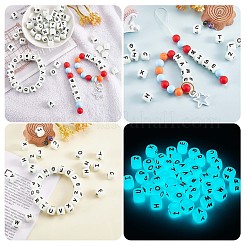 20 Uds. Cuentas luminosas de silicona con letras de cubo de 12x12x12mm cuentas cuadradas de dados del alfabeto con espaciador de agujeros de 2mm cuentas de letras sueltas para pulsera collar fabricación de joyas&nbsp;JX437L