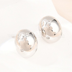 Boucles d'oreilles puces ovales en laiton serties de micro-pavés de zircone cubique&nbsp;EJEW-Z164-17P-01