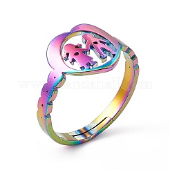 Placcatura ionica (ip) 201 cuore in acciaio inossidabile con anello regolabile per amanti per San Valentino&nbsp;RJEW-K238-11M