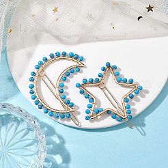 2 pièces en alliage lune et étoile avec barrettes à cheveux creuses turquoise synthétiques&nbsp;PHAR-JH00105-01