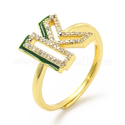 Anello regolabile con lettera iniziale smaltata a colori misti con zirconi chiari&nbsp;RJEW-P045-01G-K