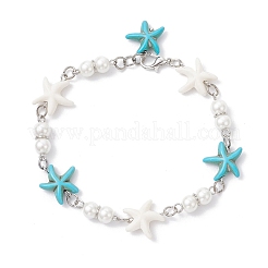 Bracelets à maillons en étoile de mer turquoise synthétique pour femmes&nbsp;BJEW-JB12469-03