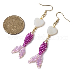 Orecchini pendenti in vetro e conchiglia&nbsp;EJEW-MZ00160-01