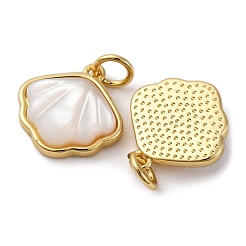 Messing-Pflaster-Anhänger mit Muscheln in Naturweiß&nbsp;KK-P308-05G-02