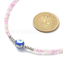 Set di 3 collane di perline e malocchio in smalto in lega di 3 colori&nbsp;NJEW-JN04355