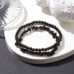 Bracelets extensibles en perles d'obsidienne naturelle ronde et puce pour femmes&nbsp;BJEW-JB10189-02