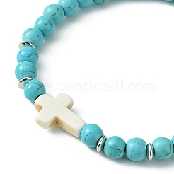 2 Uds. Conjunto de pulseras elásticas con cuentas cruzadas de turquesa sintética de 2 colores&nbsp;BJEW-TA00398