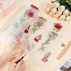 Tela de encaje bordado de rosas de poliéster&nbsp;DIY-WH0622-724A