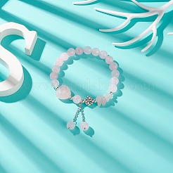 Bracelet extensible en perles de quartz rose naturel rond & coeur & chips&nbsp;BJEW-TA00194